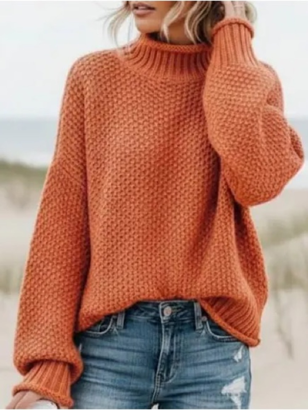 Zesica Orange Chunky Knit Sweater Size L Cozy Textured Fall Pullover